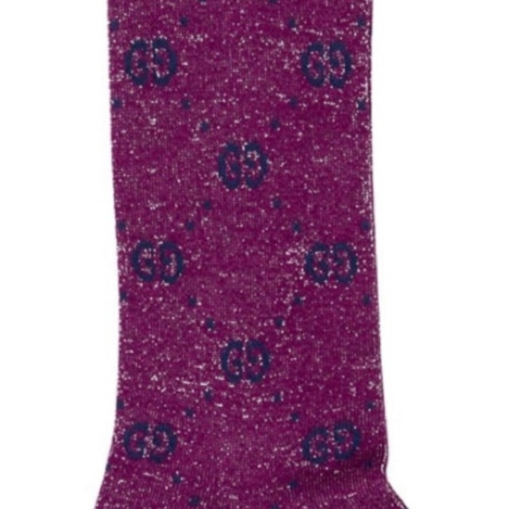 GUCCI SIGNATURE LUREX LOGGINA LOGO GG PATTERN PURPLE BLUE SOCKS XL 12 - Picture 3 of 4